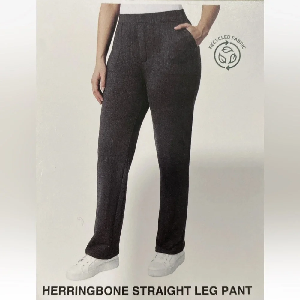 Mondetta Size L Women's Herringbone Straight Leg Pant Inseam 30.5” Black NWT